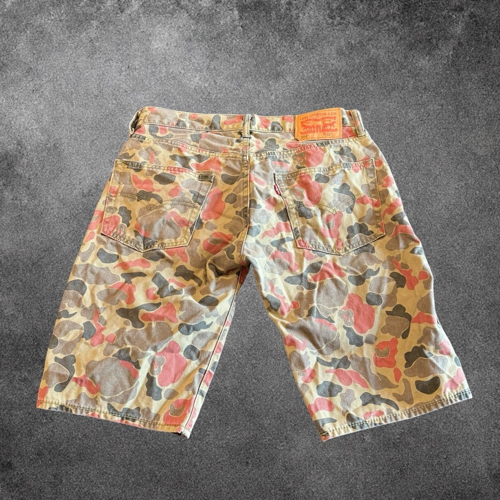 Levi's 504 Camo Shorts Mens 32 Regular Fit Orange Brown Camouflage Streetwear - Picture 4 of 6